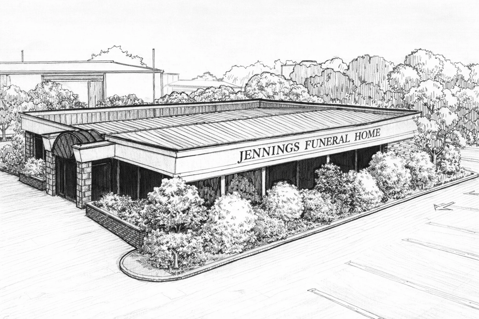 Pencil drawing of Jennings Funeral Home, Coolock